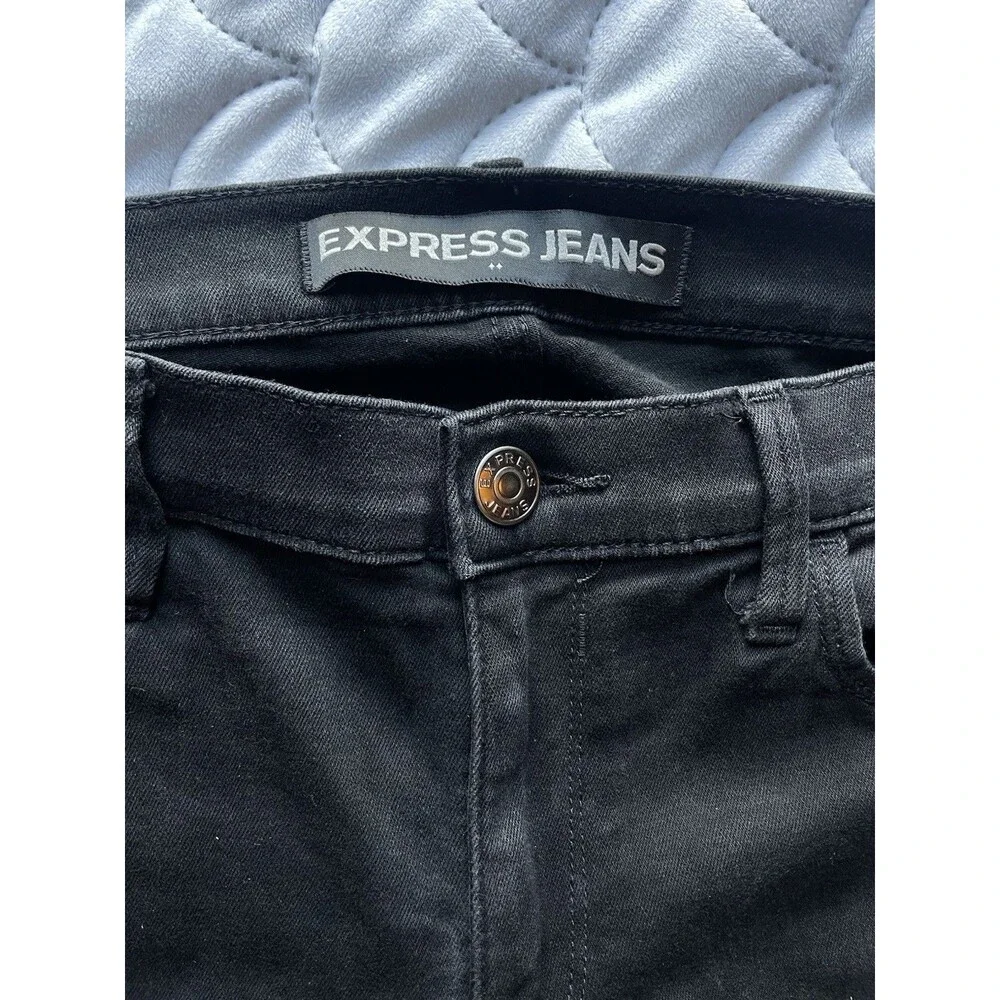 Express Women’s Black Jeans Size 12 Mid Rise Legging Distressed Stretch